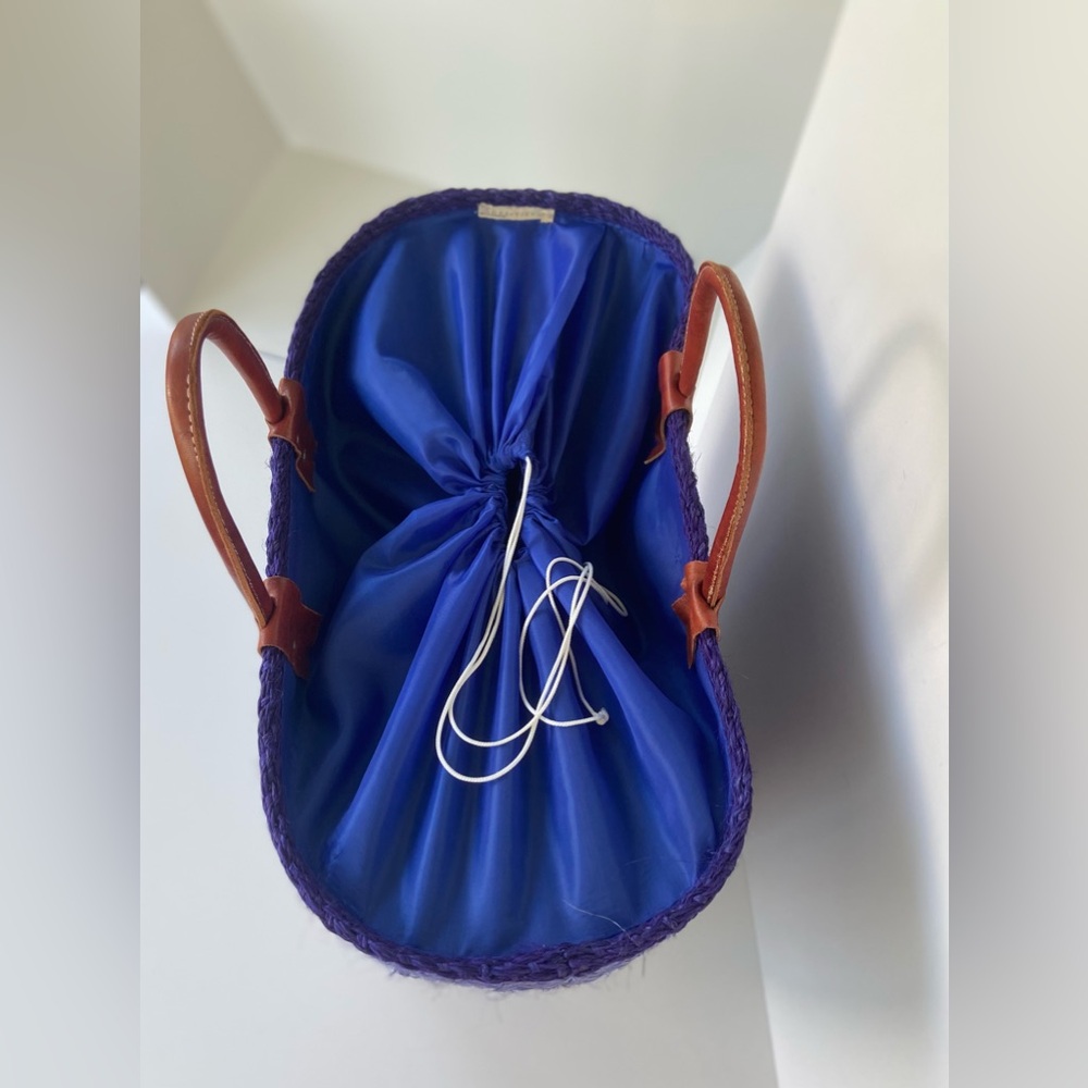LOVESTITCH Woven Multi-Striped Tote Basket Bag, with Hand-cut Leather Handles - Picture 9 of 12